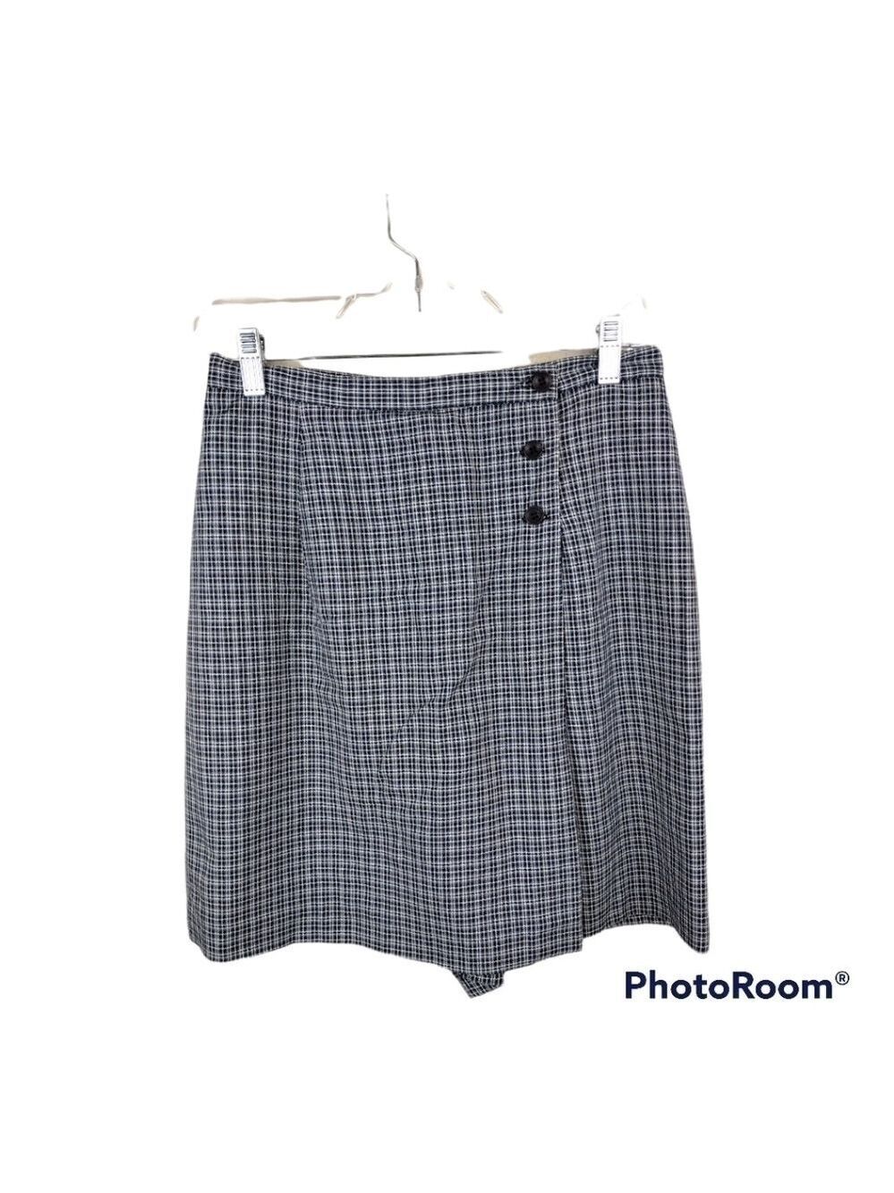 Toby Vintage Blue Multicolored Plaid High Waist Zipper Button Front Skort